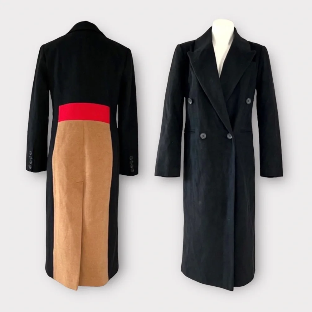 NEW Avec Les Filles ColorBlock Trench Coat, Black Red Camel Size S Retail ~ $500 - Picture 17 of 17